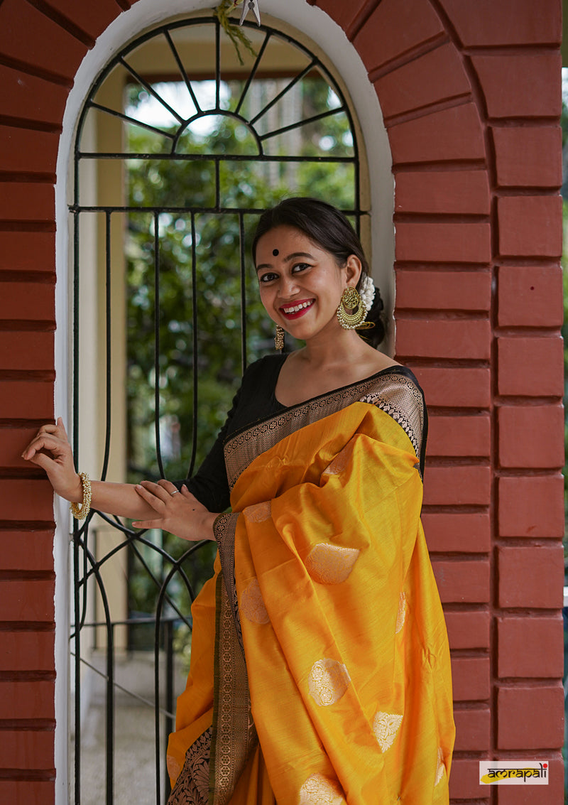 Handwoven Yellow Pure Tussar Benarasi - Limited Edition