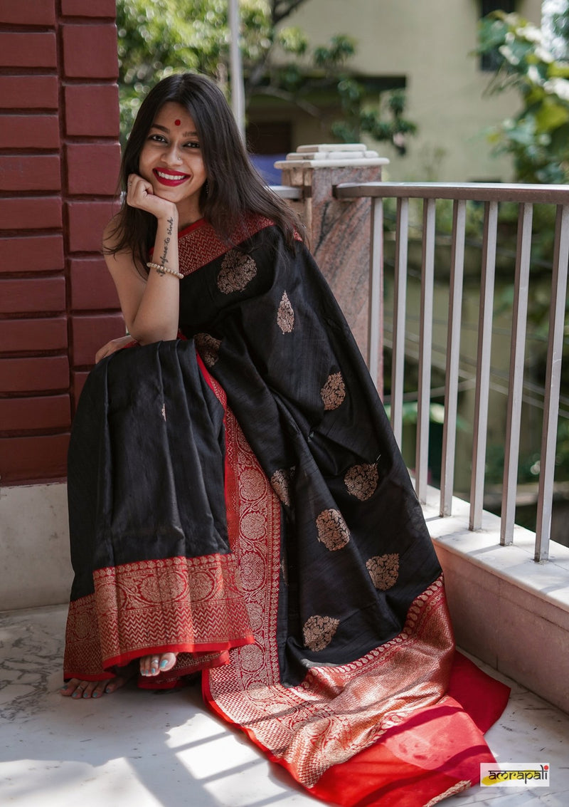 Handloom Black Pure Tussar Benarasi
