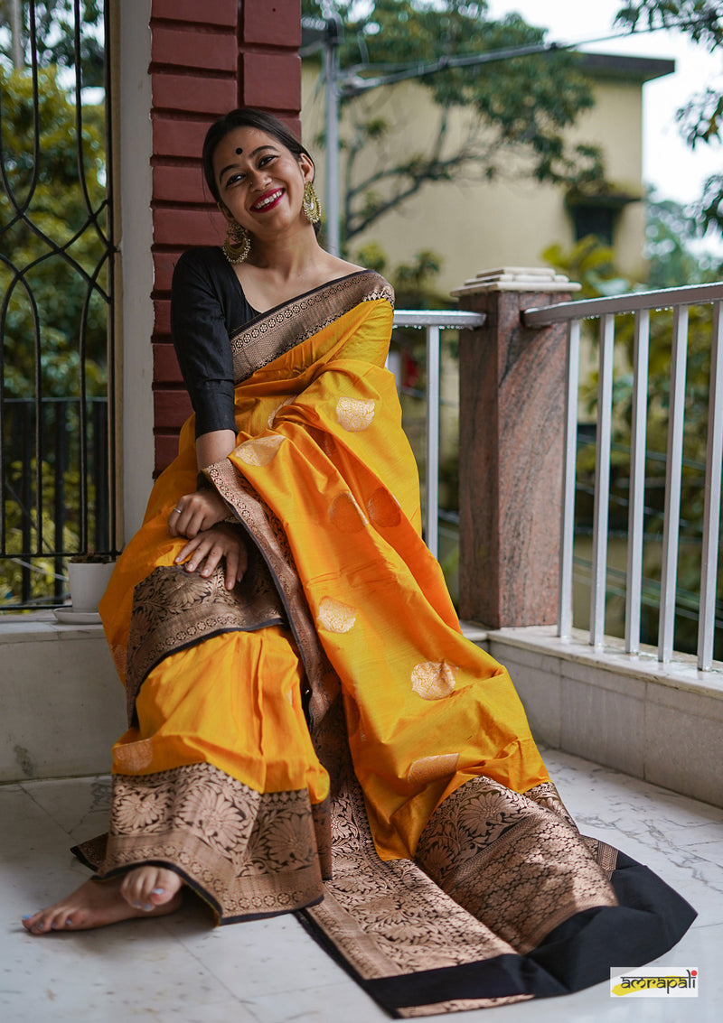 Handwoven Yellow Pure Tussar Benarasi - Limited Edition