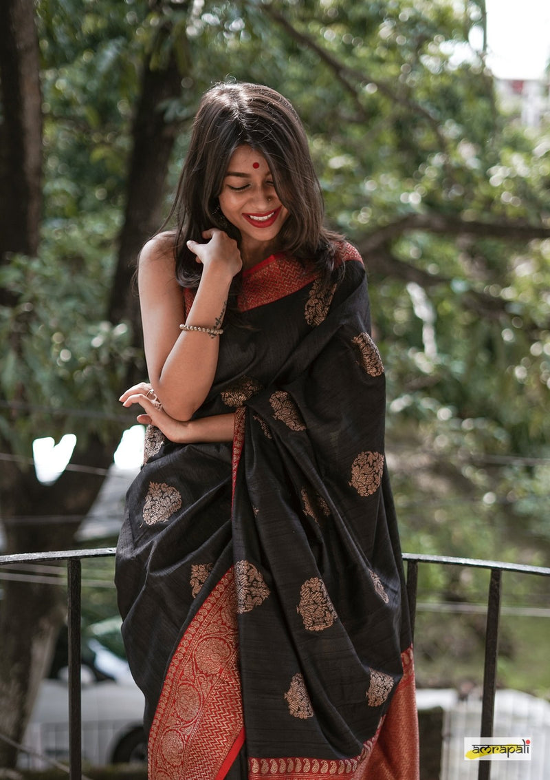 Handloom Black Pure Tussar Benarasi