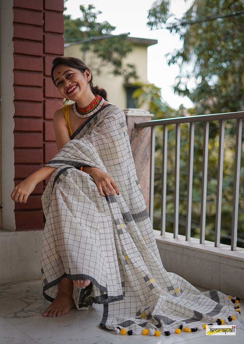 Checkered Handloom Cotton with Jamdani Motifs