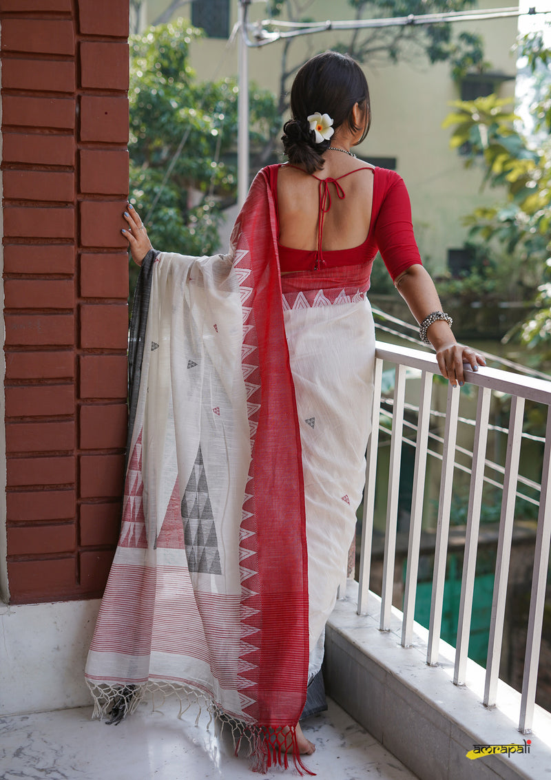 Pure Handloom Cotton Jamdani with Temple Border