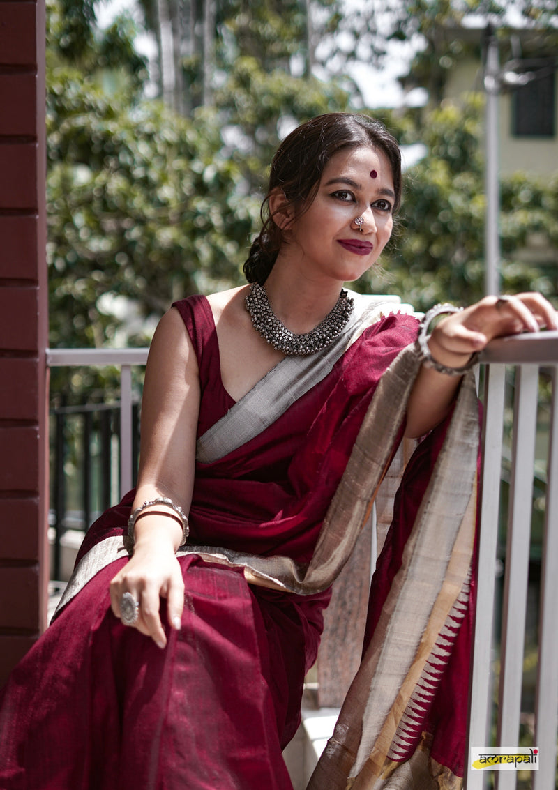 Handloom Pure Dupion Silk with Temple Border