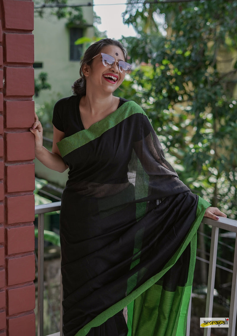 Black Colorblock Cotton with Pompoms