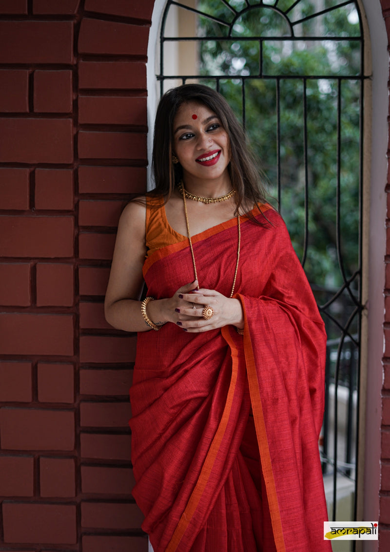 Handwoven Matka Tussar Jamdani with Spun Silk Palla