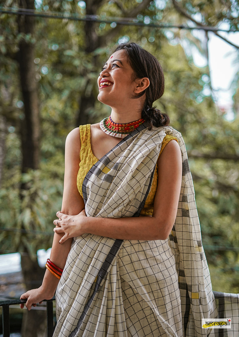 Checkered Handloom Cotton with Jamdani Motifs