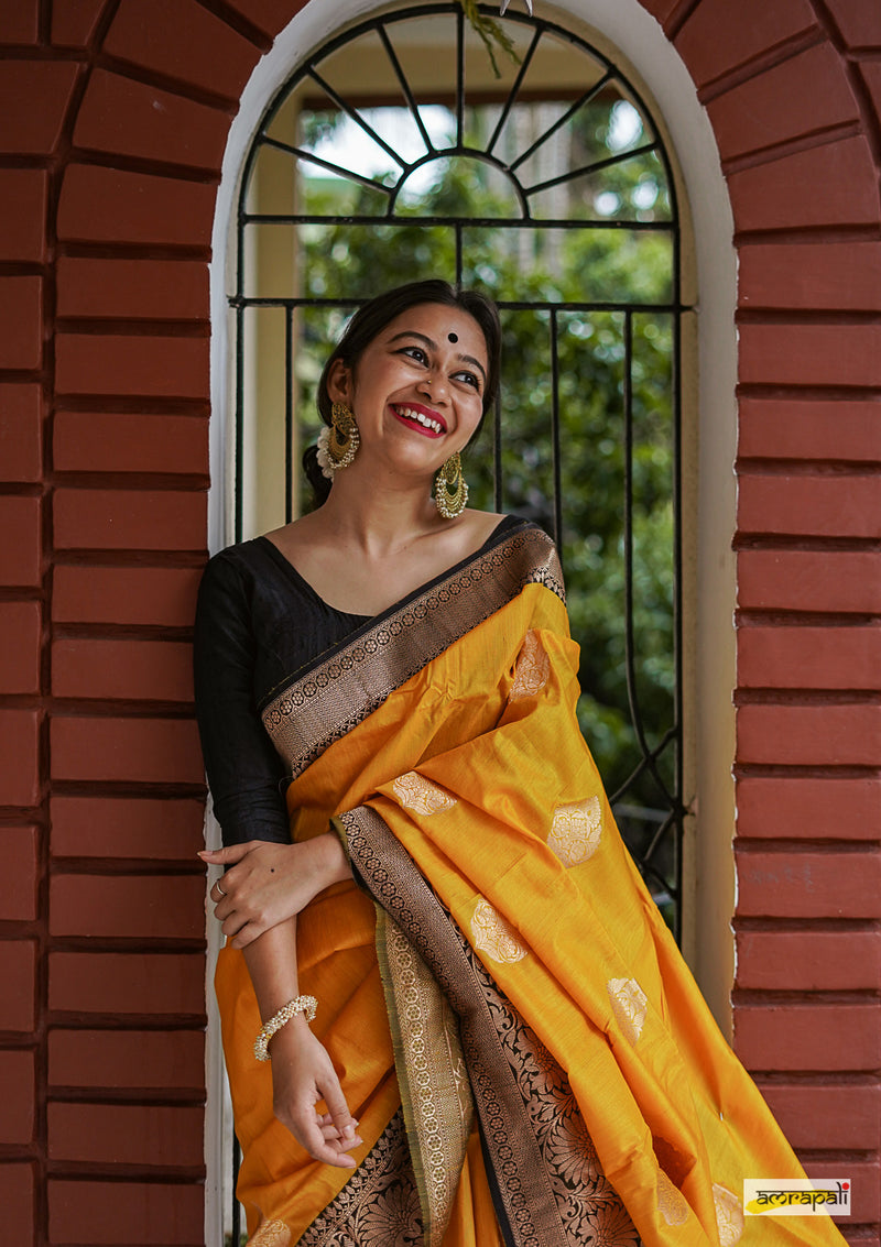 Handwoven Yellow Pure Tussar Benarasi - Limited Edition