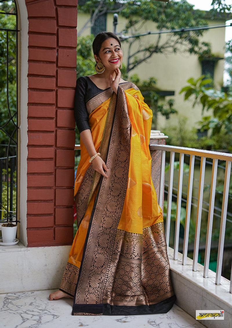 Handwoven Yellow Pure Tussar Benarasi - Limited Edition