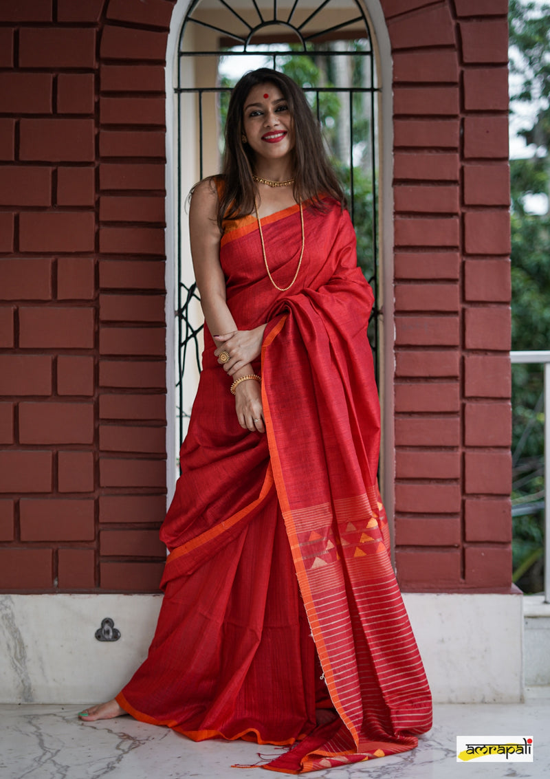 Handwoven Matka Tussar Jamdani with Spun Silk Palla