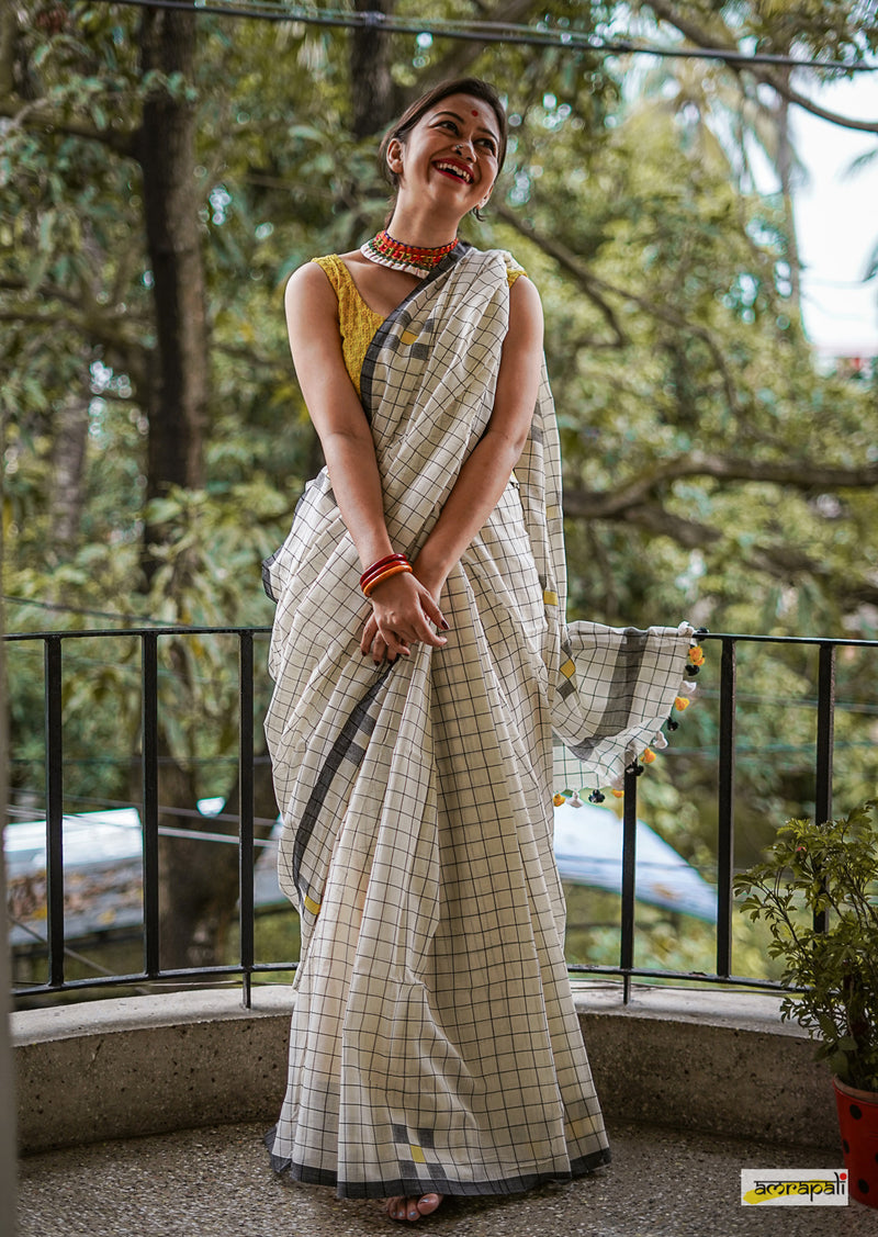 Checkered Handloom Cotton with Jamdani Motifs