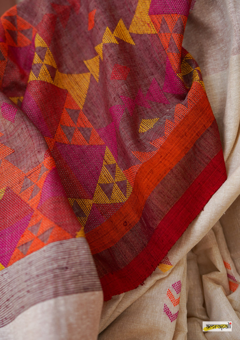 Pure Handwoven Tussar Noil Silk with Resham Threadwork
