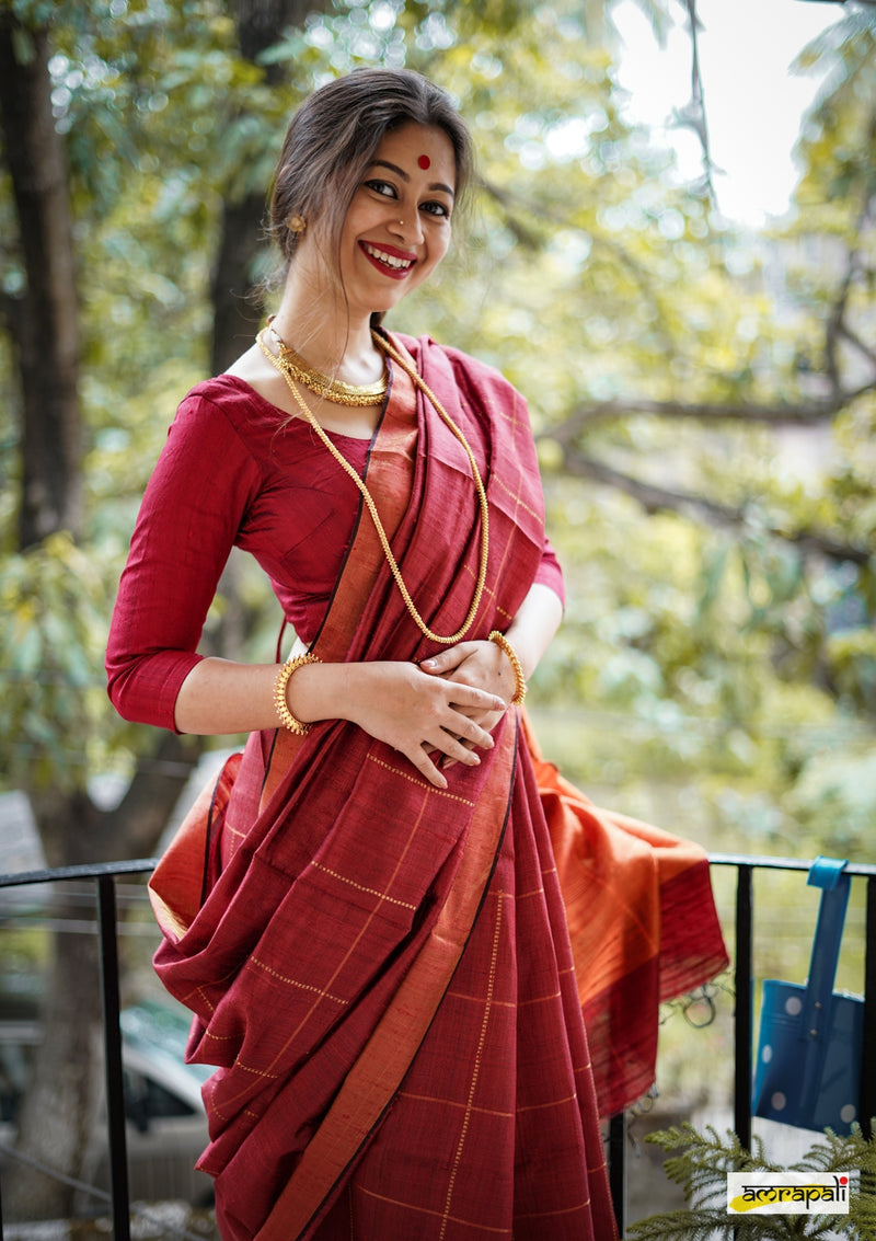 Handwoven Pure Dupion Silk with Gold Zari Accents