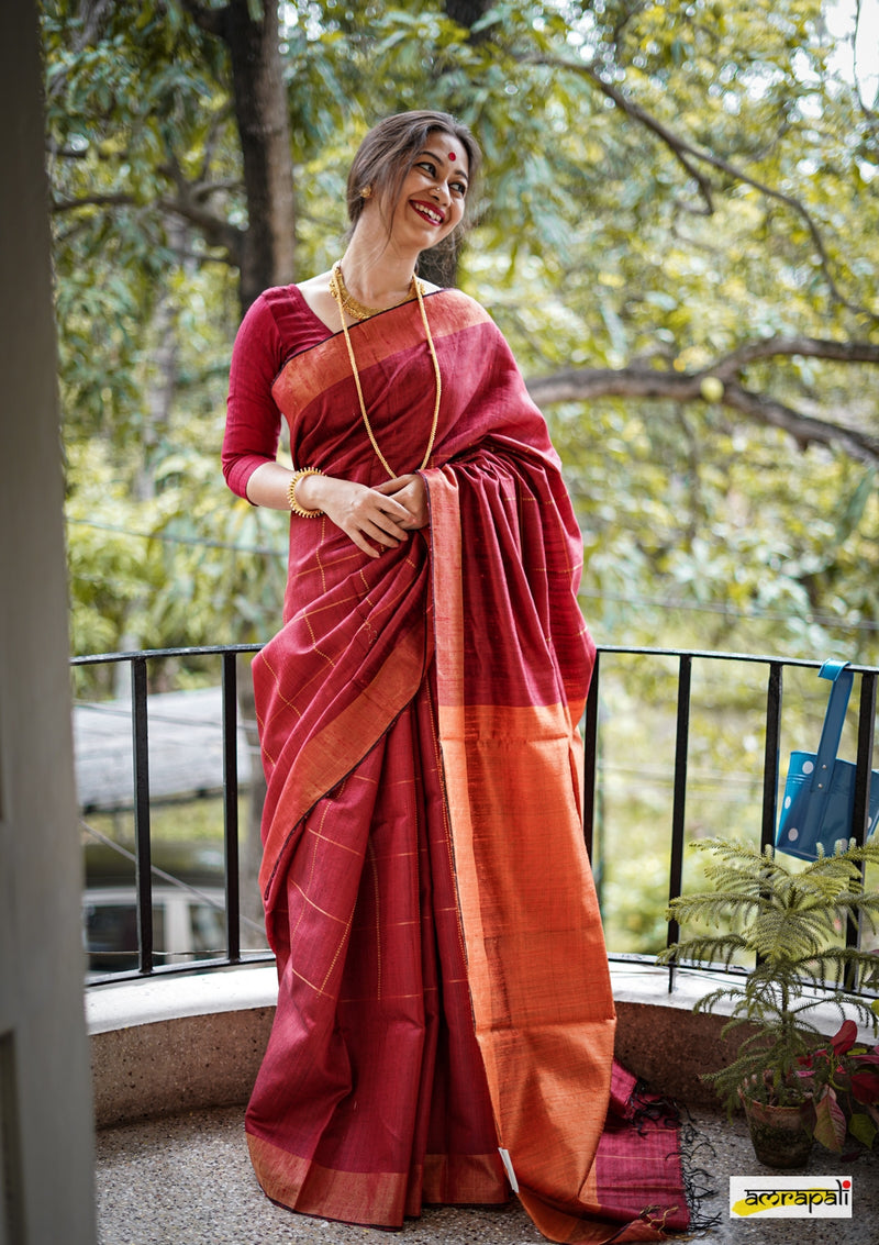 Handwoven Pure Dupion Silk with Gold Zari Accents