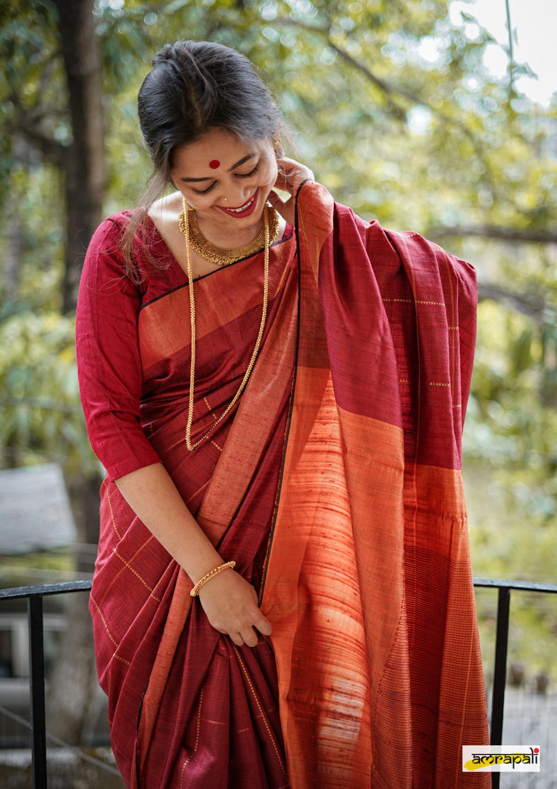 Handwoven Pure Dupion Silk with Gold Zari Accents