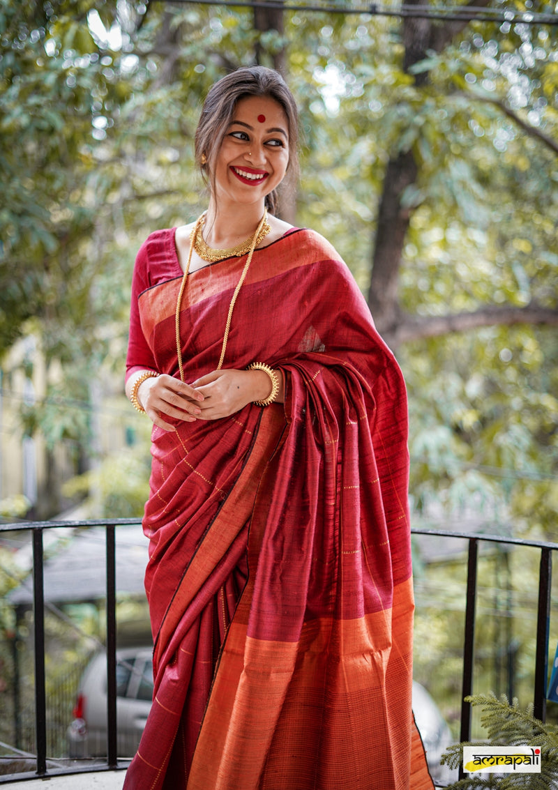 Handwoven Pure Dupion Silk with Gold Zari Accents