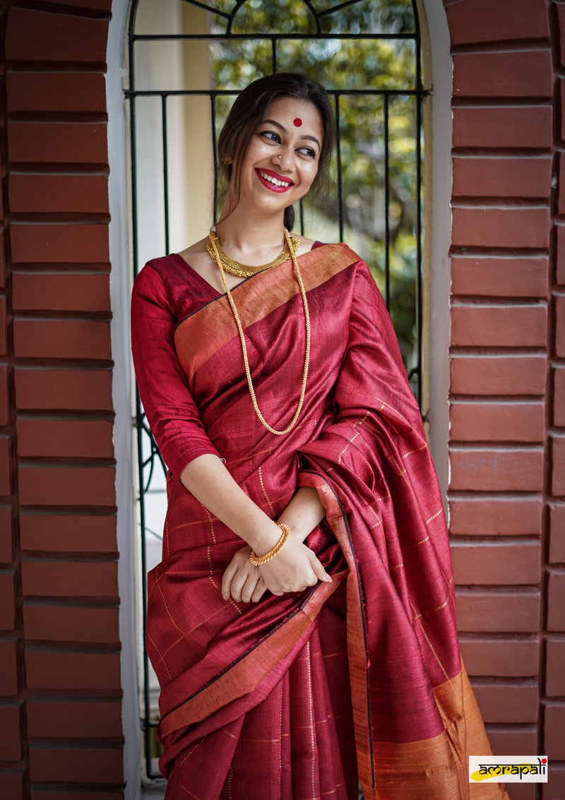 Handwoven Pure Dupion Silk with Gold Zari Accents