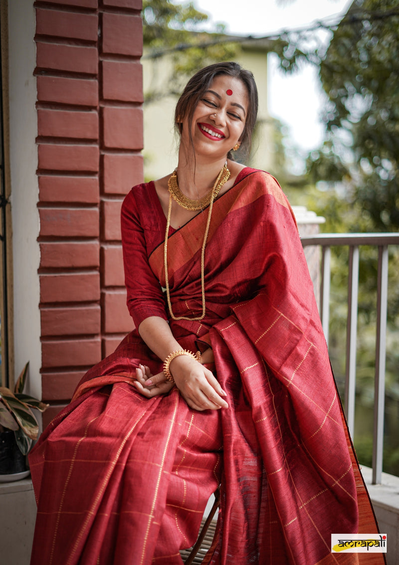 Handwoven Pure Dupion Silk with Gold Zari Accents