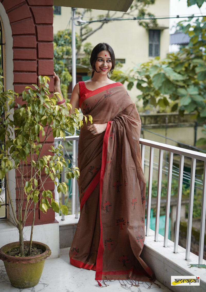 Handwoven Pure Cotton with leaf motifs