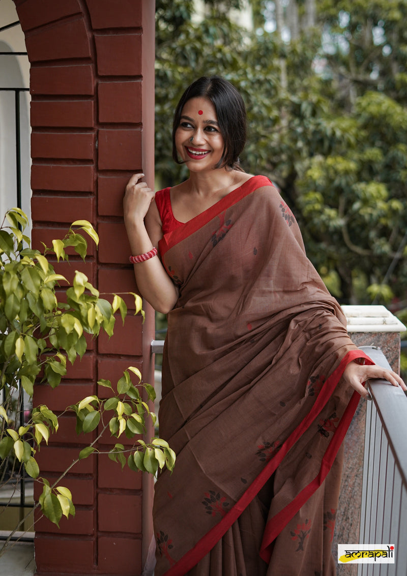 Handwoven Pure Cotton with leaf motifs