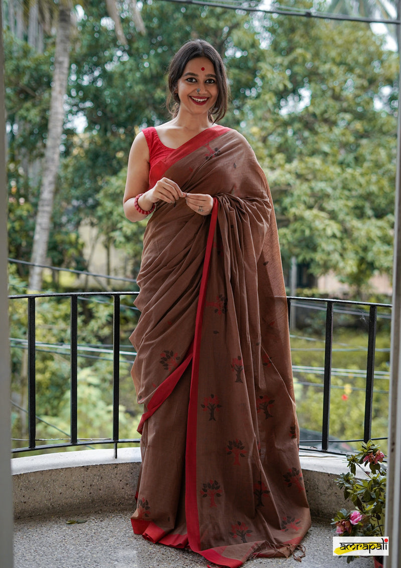 Handwoven Pure Cotton with leaf motifs