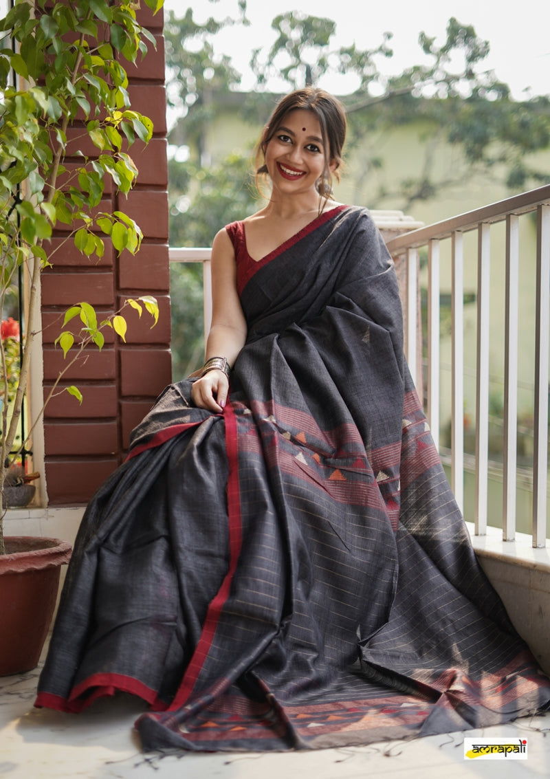 Handwoven Matka Tussar with Spun Silk Palla