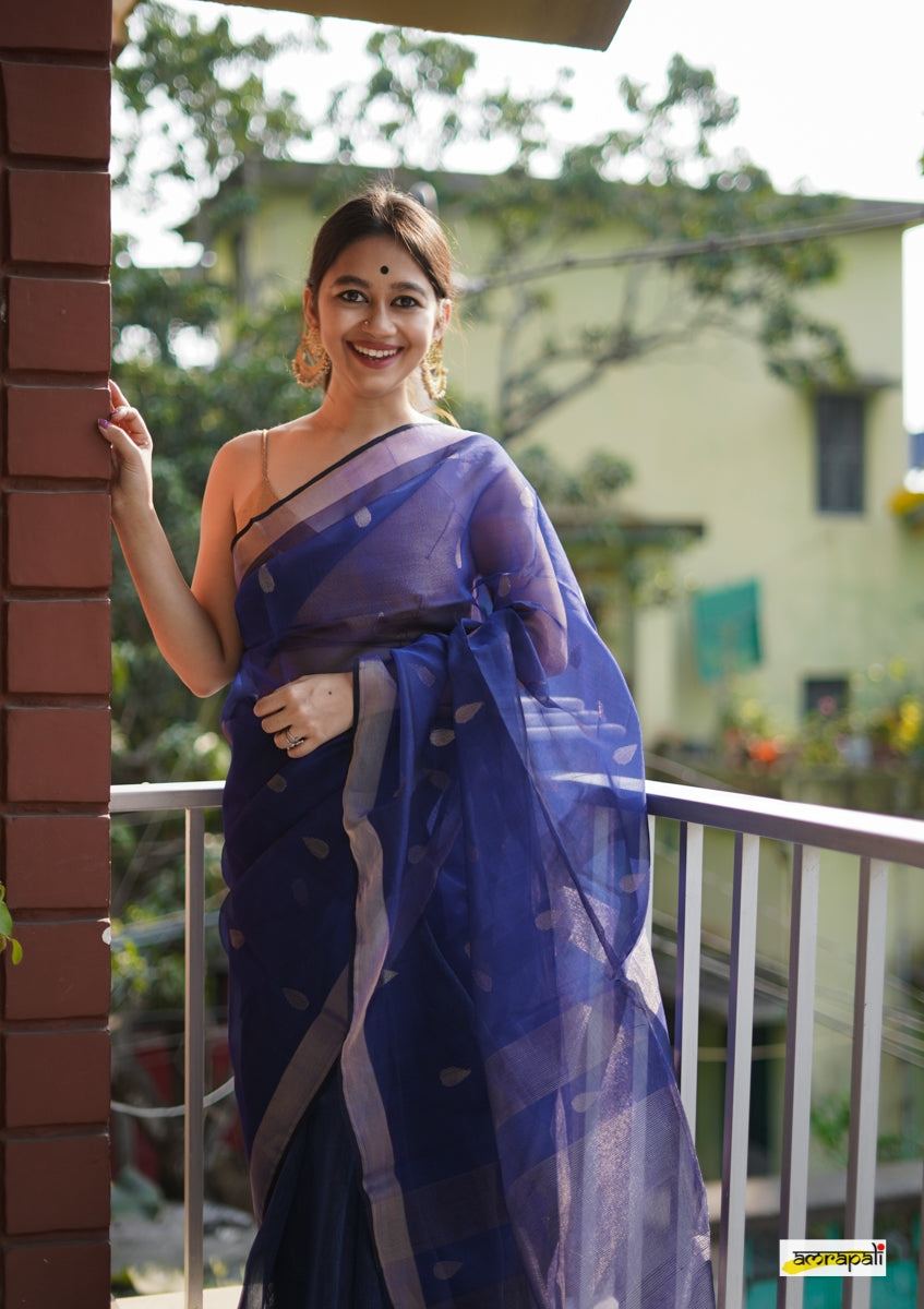 HTBJ2941 Resham & Zari Jamdani Silk Saree with Colorblocked Contrast Border main image 0