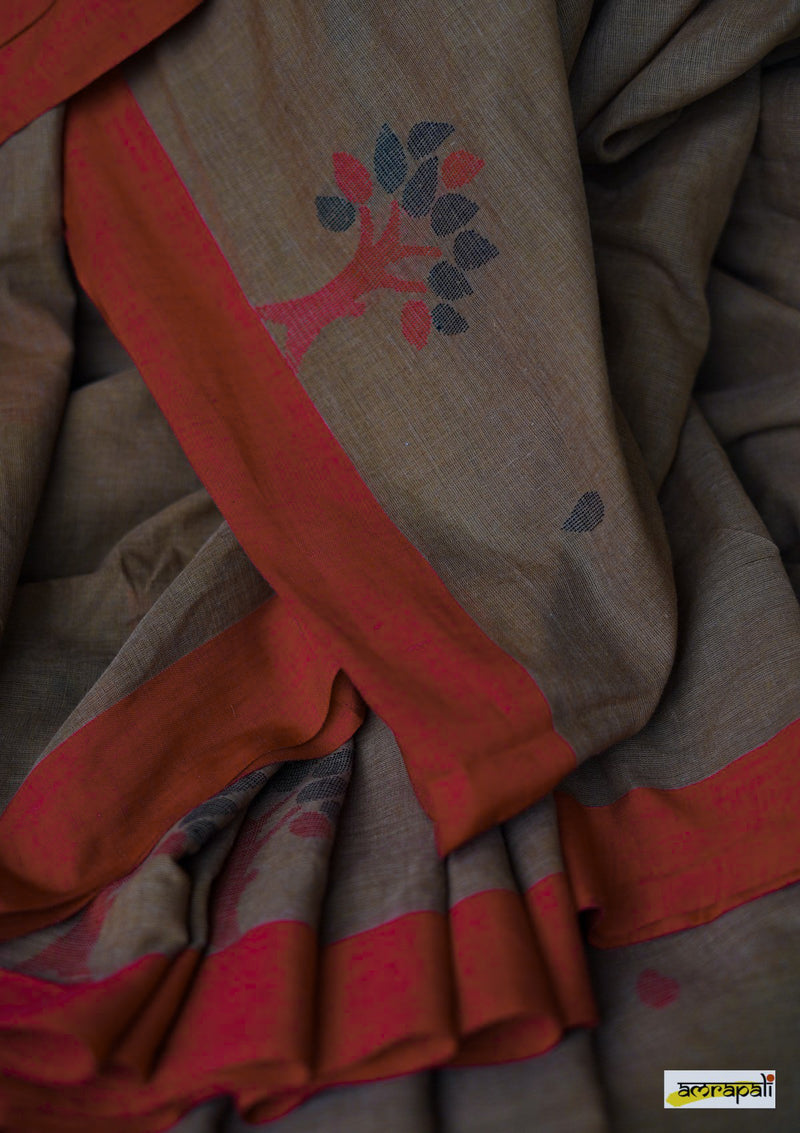 Handwoven Pure Cotton with leaf motifs