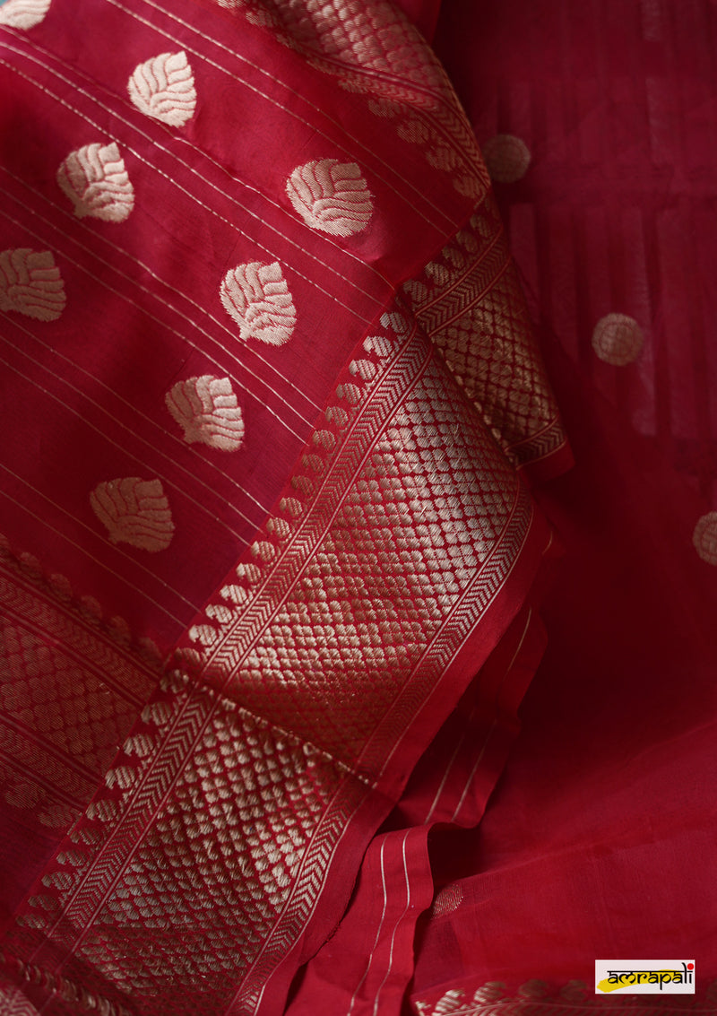 Red Handloom Pure Chanderi Katan Silk