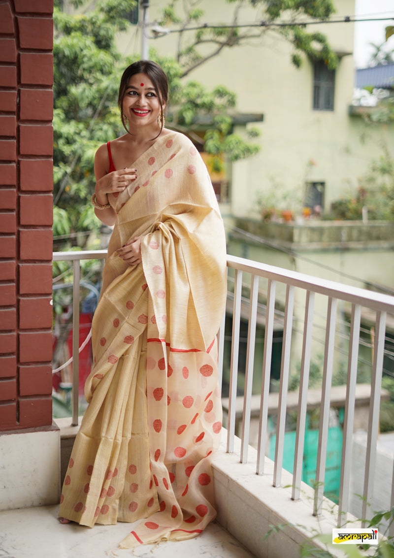 Handwoven Pure Matka Jamdani with Resham Butas