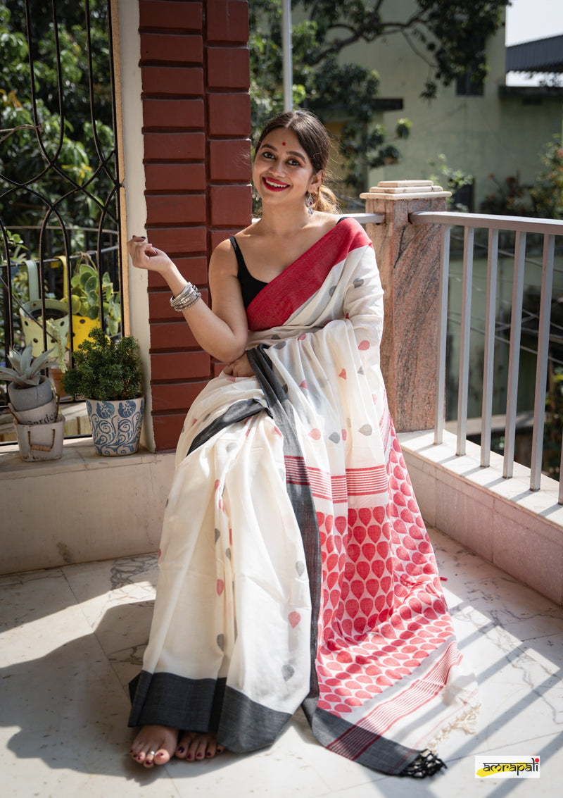 Pure Handloom Cotton with tiny leaf buti