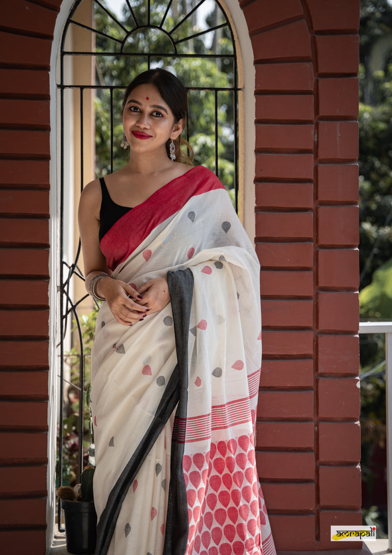 Pure Handloom Cotton with tiny leaf buti