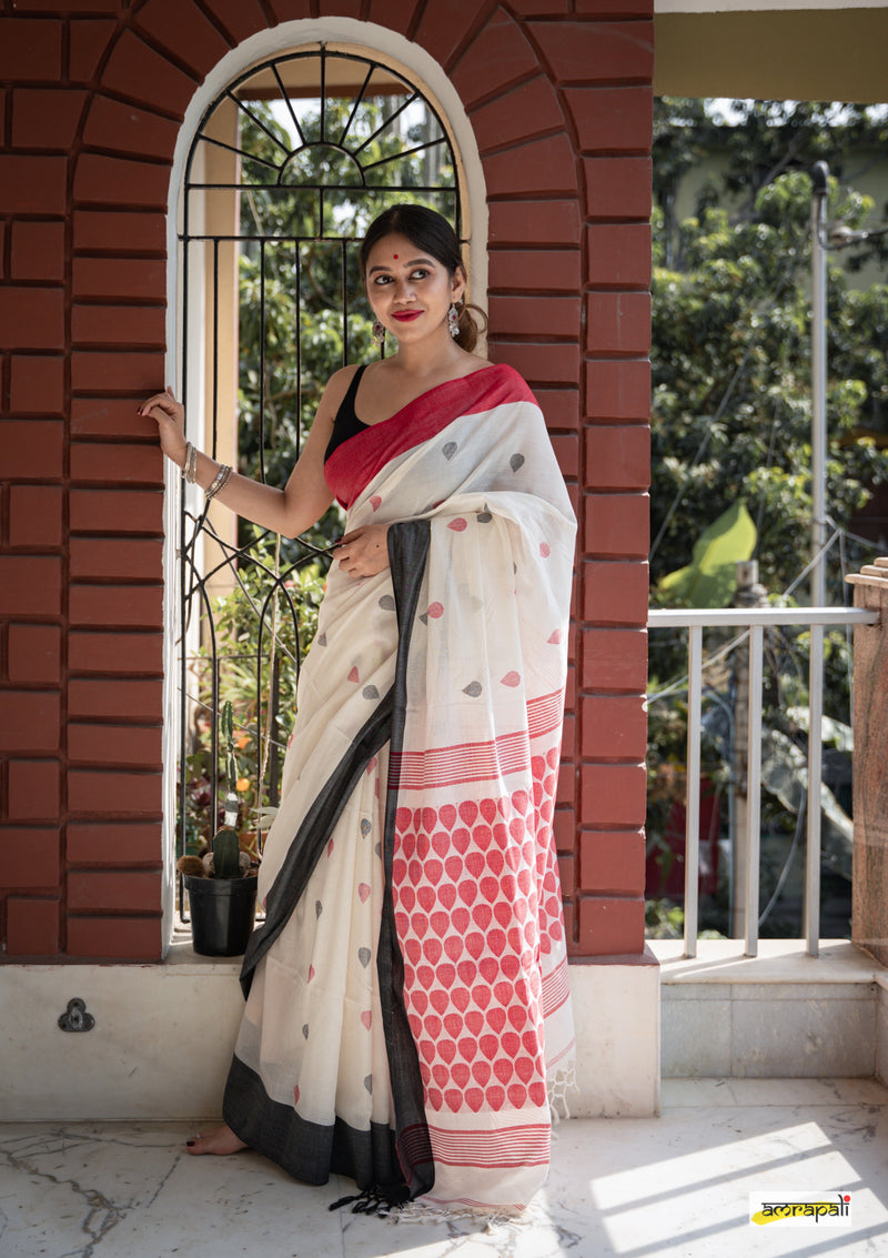 Pure Handloom Cotton with tiny leaf buti