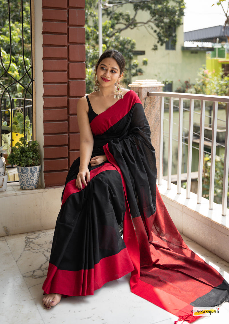 Black Handloom Cotton with Tassels