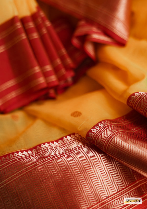 Yellow Handloom Pure Gossamer Chanderi Silk