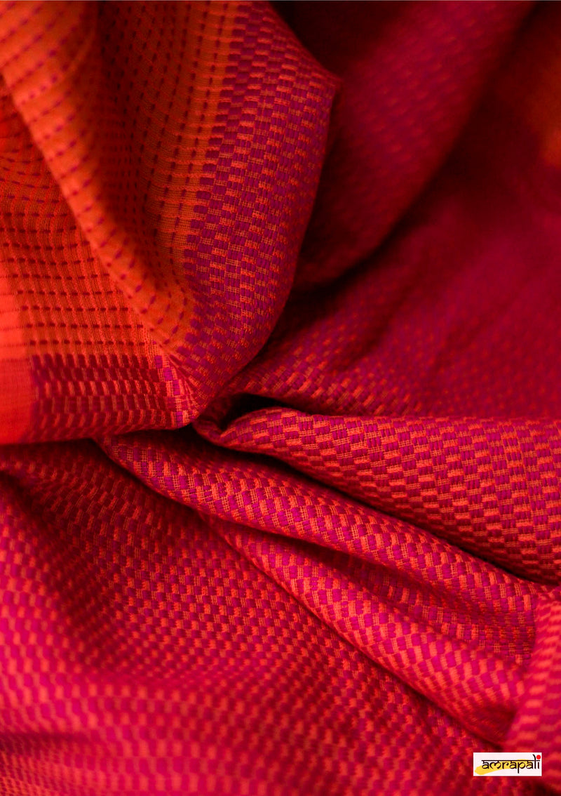 Orange Handloom Cotton with Kantha Inspired Weave